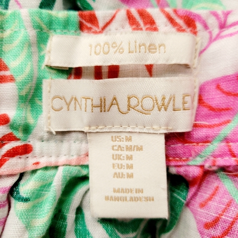 Cynthia Rowley Womens Tank Top Size M 100% Linen Colorful Tropical Leaf Print - Picture 9 of 10